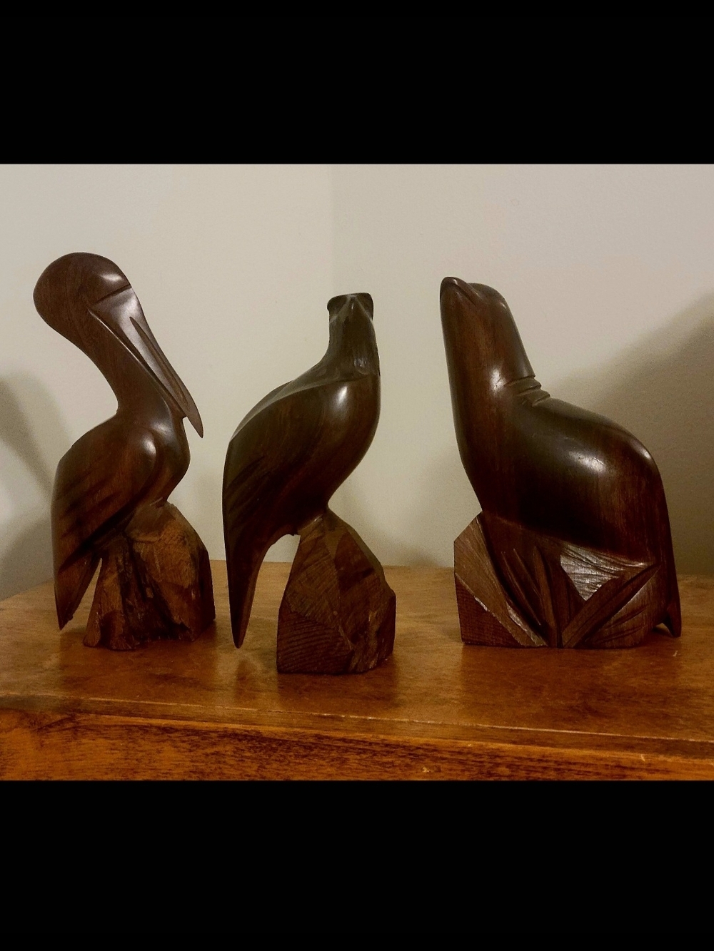Vintage Mid-Century Desert Ironwood Carvings - Set of 3: Pelican, Eagle, Seal